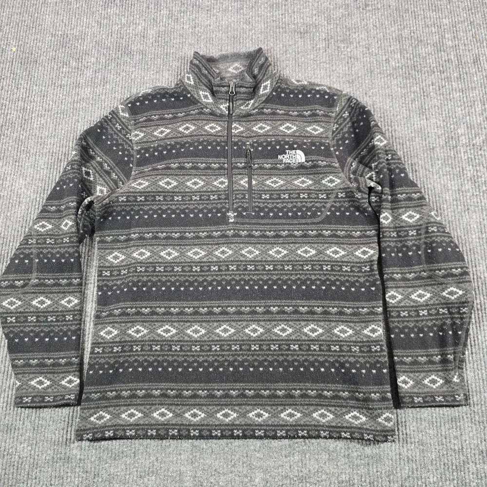 The North Face Sweatshirt Mens Large Gray Pullover 1/4 Zip Fleece Fair Isle
